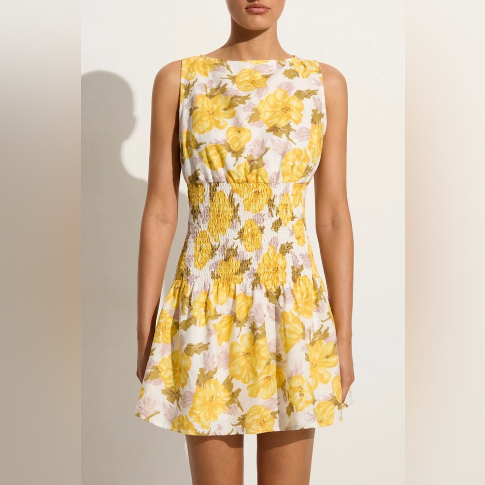 FAITHFULL THE BRAND Novalee linen boho Mini Dress in Yellow size‎ 6 Scandi girl